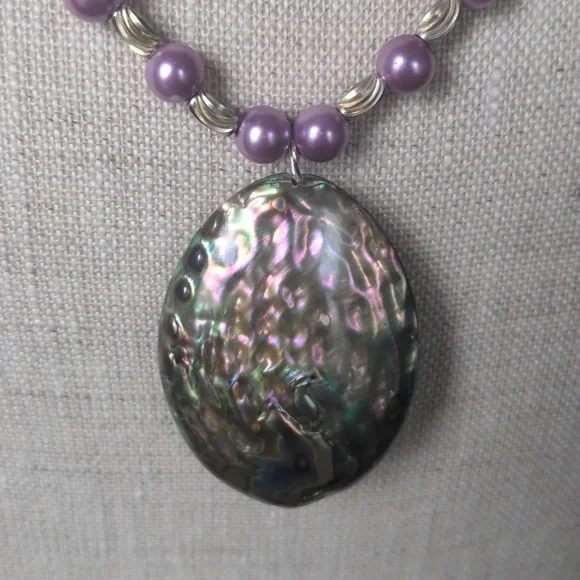 Purple Pearl & Abalone Pendant Necklace, New, Genuine Gems - Picture 5 of 8